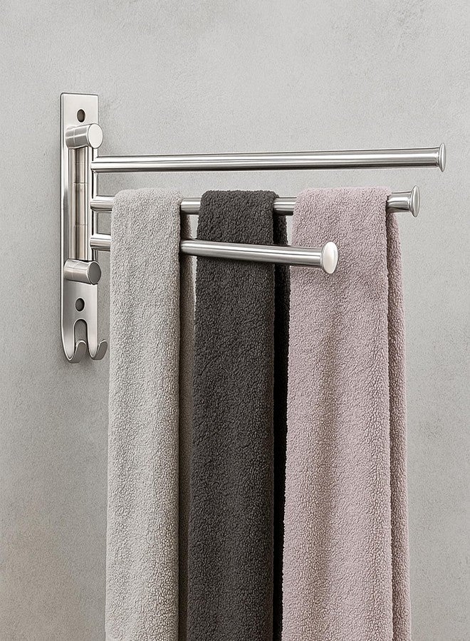 ACHRO Self Adhesive and Wall Mount Swivel Towel Rack, 15 Inch Thicken 304 Stainless Steel 3-Arm Towel Bar, Space Saving, Rustproof Swing Out Towel Hanger for Bathroom, Kitchen (Brushed Nickel) - Image 1